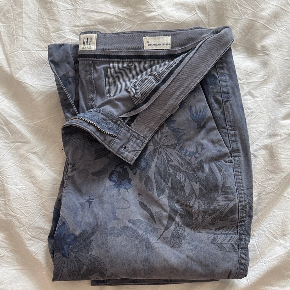 GAP Girlfriend Chinos Blue and Gray Floral Pants